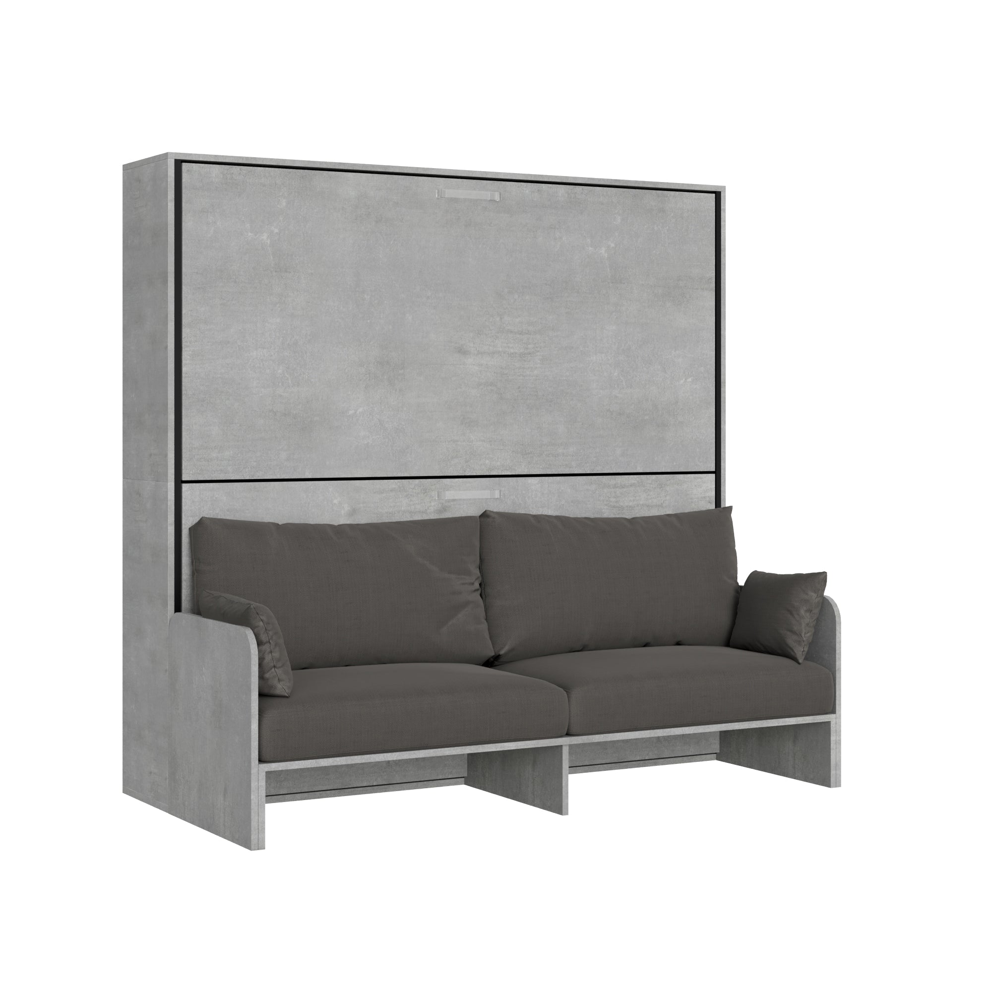 Letto doppio a scomparsa Kando con divano cemento, grigio