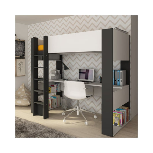 Letto a soppalco antracite e bianco con scrivania 1651