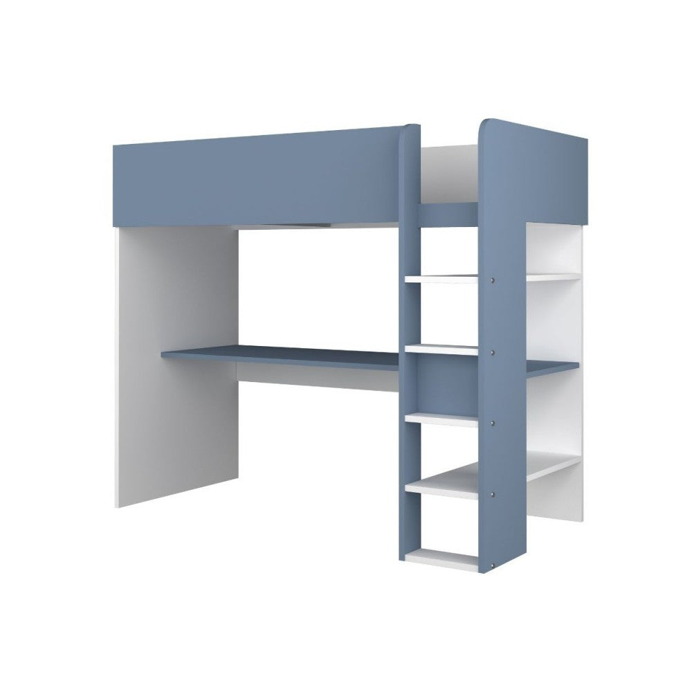 Letto a soppalco azzurro e bianco con scrivania 2276