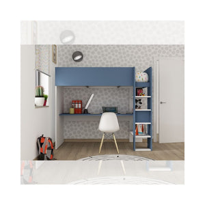 Letto a soppalco azzurro e bianco con scrivania 2276