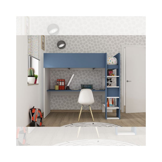 Letto a soppalco azzurro e bianco con scrivania 2276