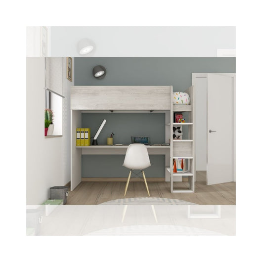 Letto a soppalco bianco consumato e bianco con scrivania 2278