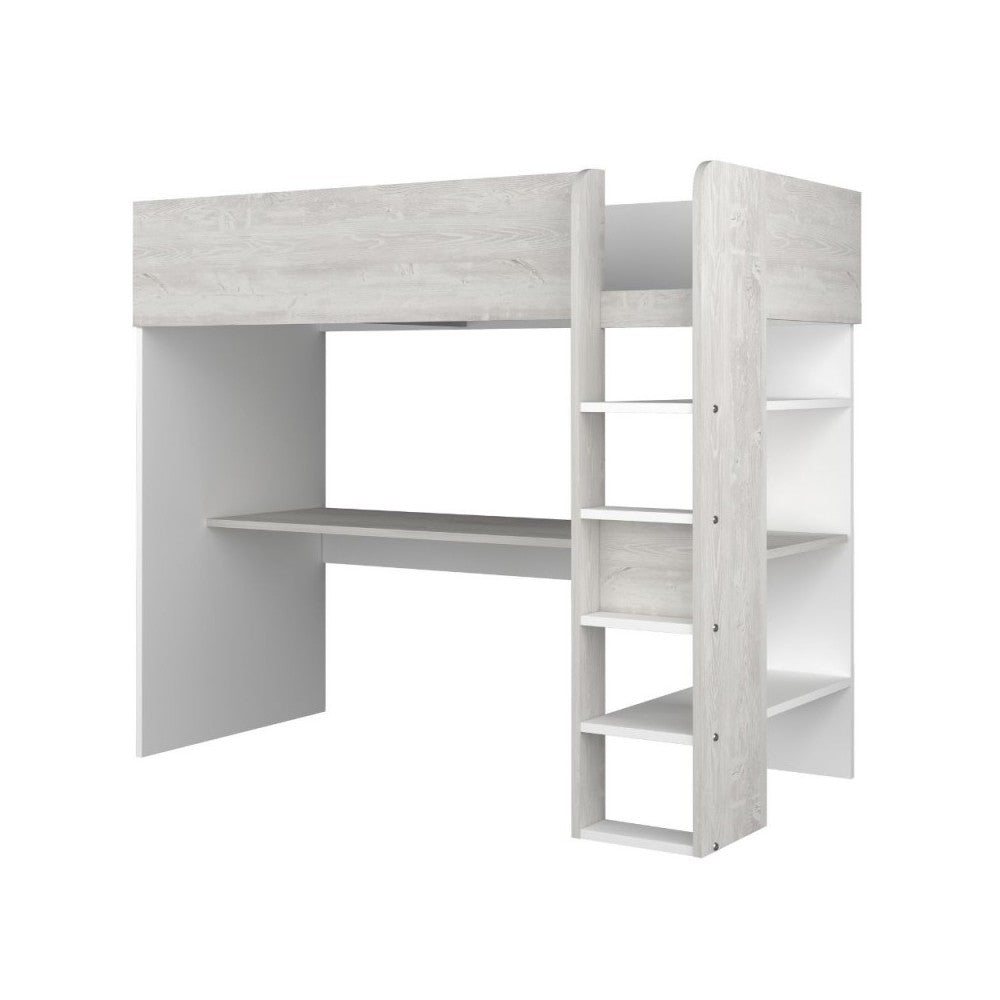 Letto a soppalco bianco consumato e bianco con scrivania 2278