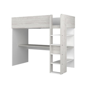 Letto a soppalco bianco consumato e bianco con scrivania 2278