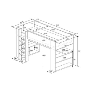Letto a soppalco rovere e bianco con scrivania 1652