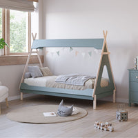 Letto a tenda singolo Nora verde petrolio e bianco 205,6x104,1x162,4 – Un rifugio da sogno per grandi avventure