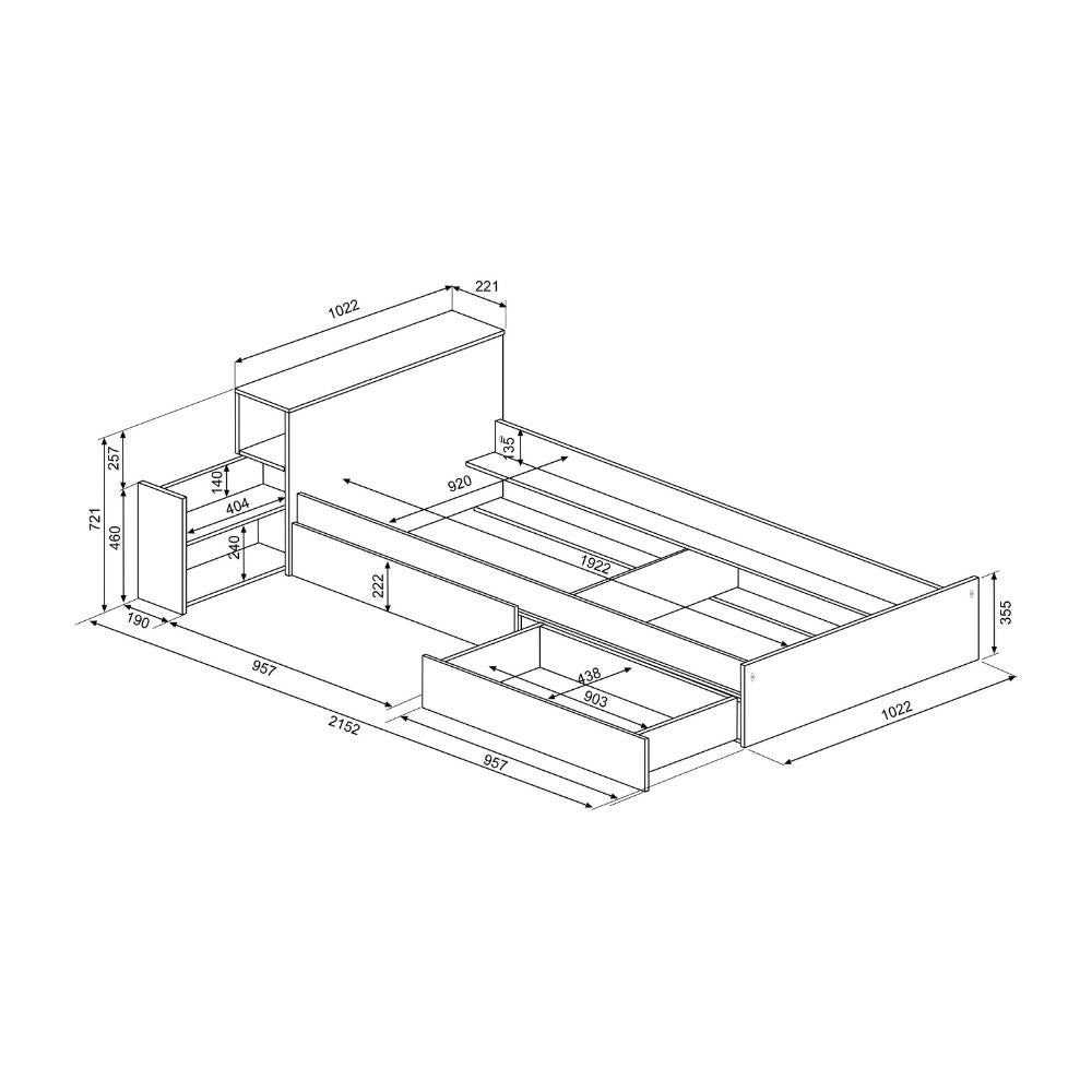 Letto con comodino estraibile 1660 colore bianco celeste
