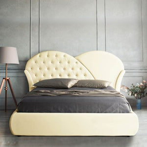 Letto con contenitore Marubi colore crema bottoni effetto cristallo