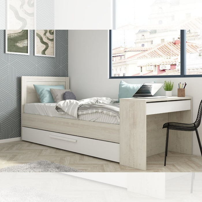 Letto con scrivania integrata e letto estraibile colore bianco vintage e bianco 1950