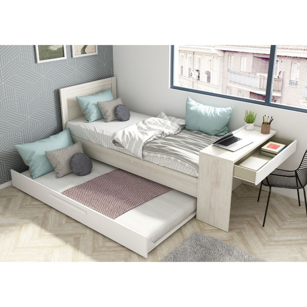 Letto con scrivania integrata e letto estraibile colore bianco vintage e bianco 1950