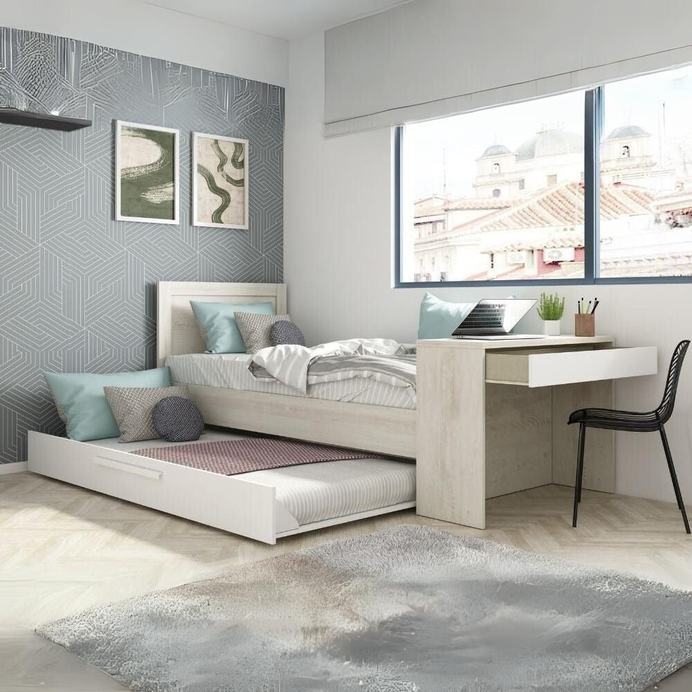 Letto con scrivania integrata e letto estraibile colore bianco vintage e bianco 1950