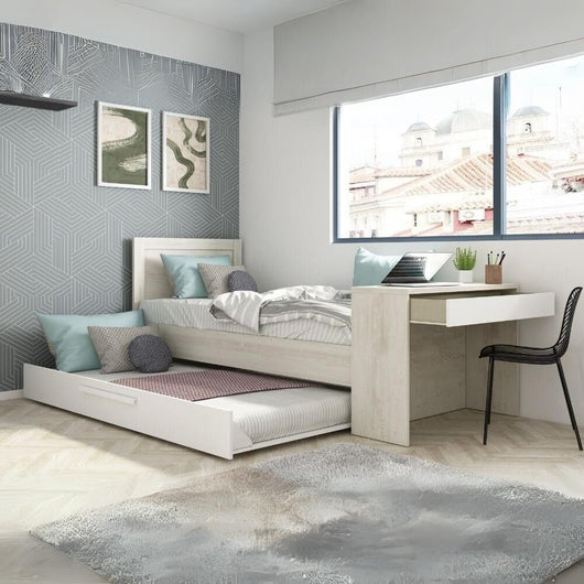 Letto con scrivania integrata e letto estraibile colore bianco vintage e bianco 1950