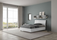 Letto 1 Piazza e Mezzo 120x190 cm con Rete e Contenitore Demas Testata Inclinata Bianco Frassino