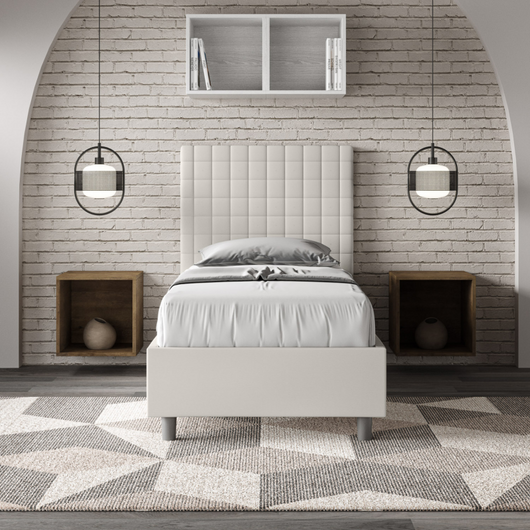 Letto imbottito Singolo 80x200 cm Sunny - Bianco,Similpelle,Contenitore