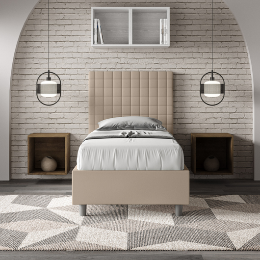 Letto imbottito Singolo 80x210 cm Sunny - Similpelle,Tortora,Con rete