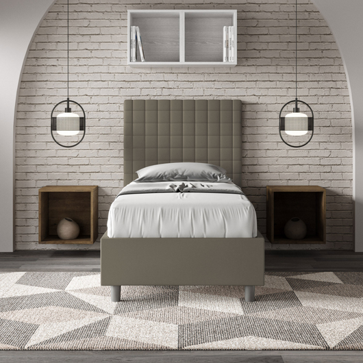 Letto imbottito Singolo 80x210 cm Sunny - Similpelle,Senza rete,Cappuccino