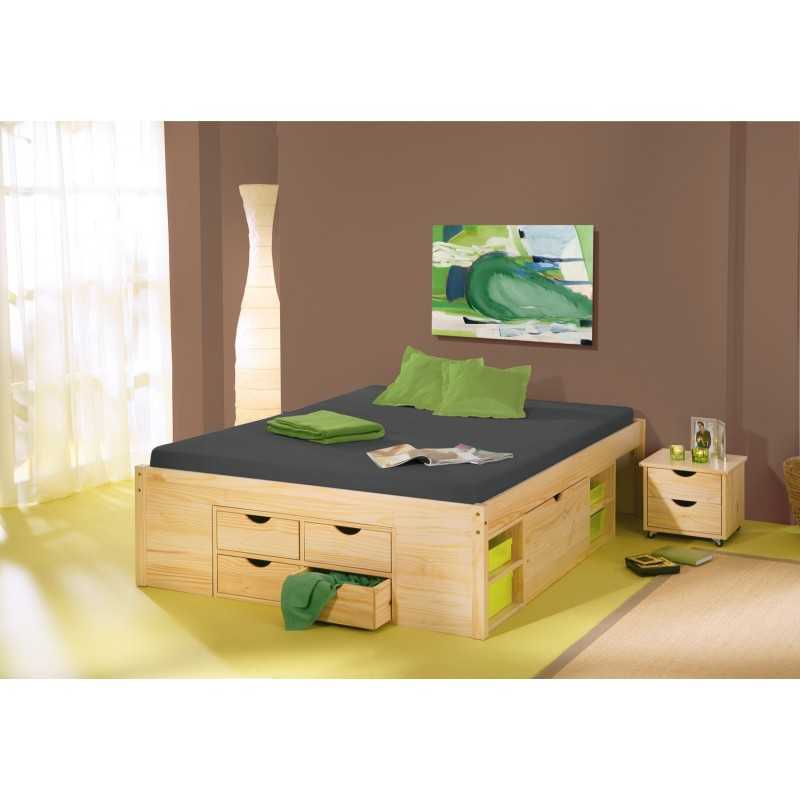 Letto Inter Link con contenitori e comodino con ruote Dim. 146x209x47,5h
