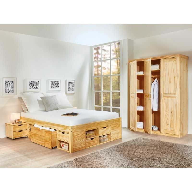 Letto Inter Link con contenitori e comodino con ruote Dim. 186,5x209x47,5h