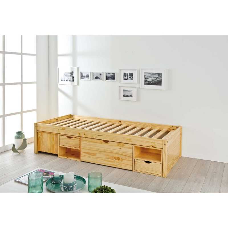 Letto Inter Link con contenitori e comodino con ruote Dim. 96x209x47,5h