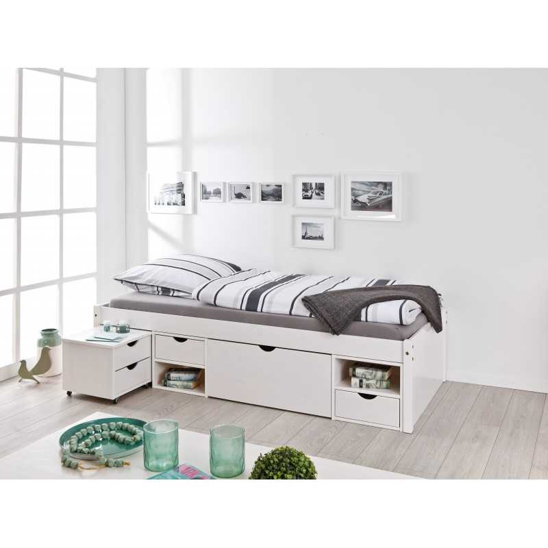 Letto Inter Link  con vani contenitore e comodino con ruote incluse