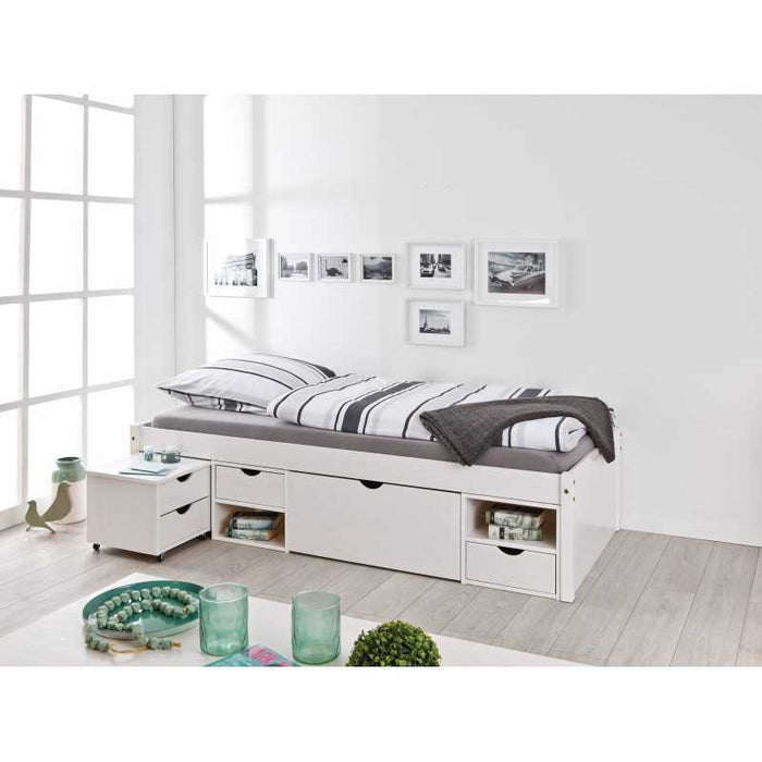 Letto Inter Link  con vani contenitore e comodino con ruote incluse