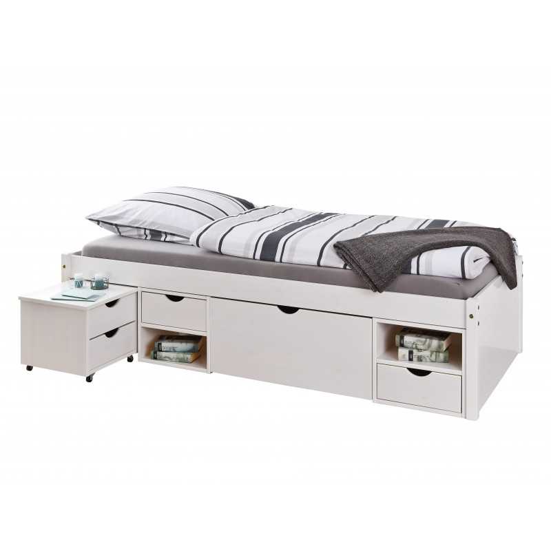 Letto Inter Link  con vani contenitore e comodino con ruote incluse