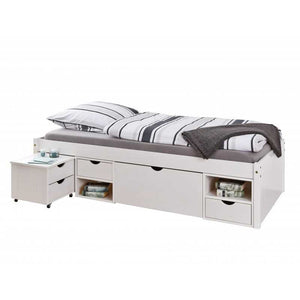 Letto Inter Link  con vani contenitore e comodino con ruote incluse