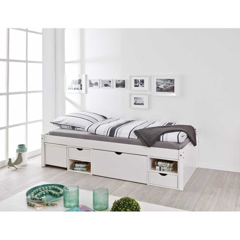 Letto Inter Link  con vani contenitore e comodino con ruote incluse