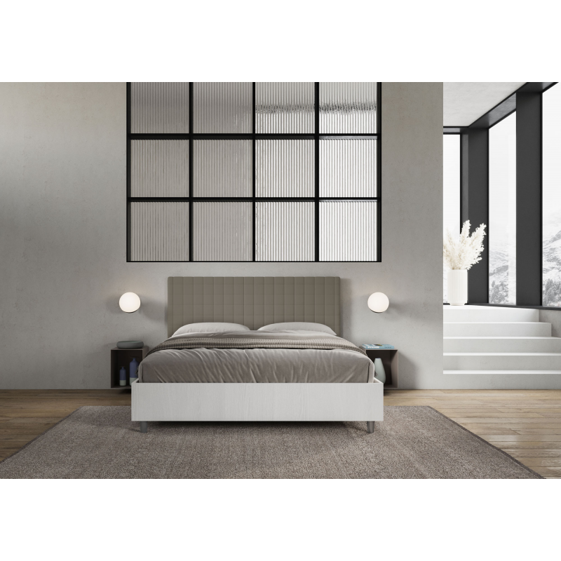 Letto Matrimoniale 160x190 cm struttura bianco frassino testata Burmy - Similpelle,Cappuccino,Contenitore