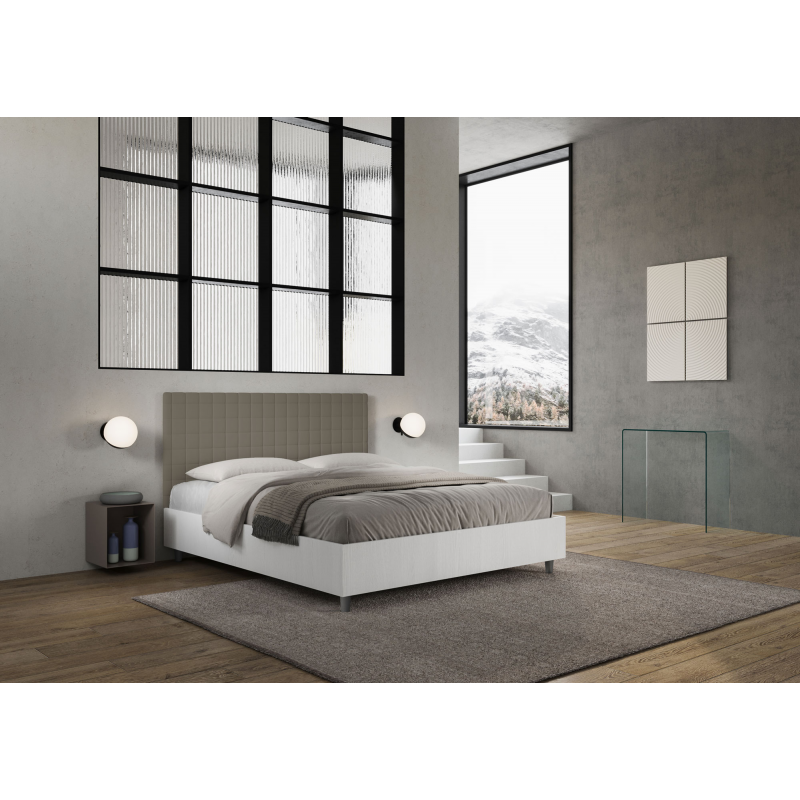 Letto Matrimoniale 160x190 cm struttura bianco frassino testata Burmy - Similpelle,Cappuccino,Contenitore