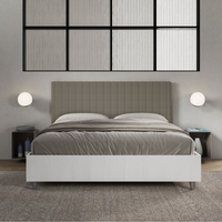 Letto Matrimoniale 160x190 cm struttura bianco frassino testata Burmy - Similpelle,Cappuccino,Contenitore