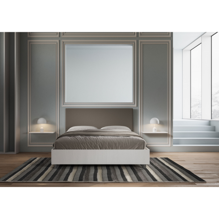 Letto Matrimoniale 160x190 cm struttura bianco frassino testata Level - Similpelle,Cappuccino,Contenitore