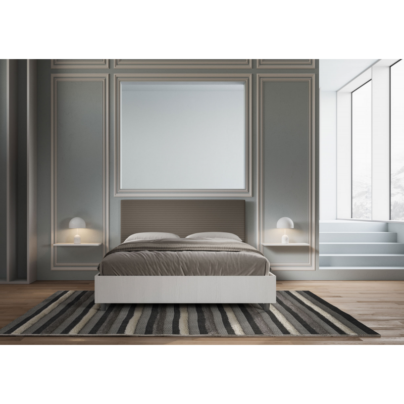 Letto Matrimoniale 160x190 cm struttura bianco frassino testata Level - Similpelle,Cappuccino,Contenitore