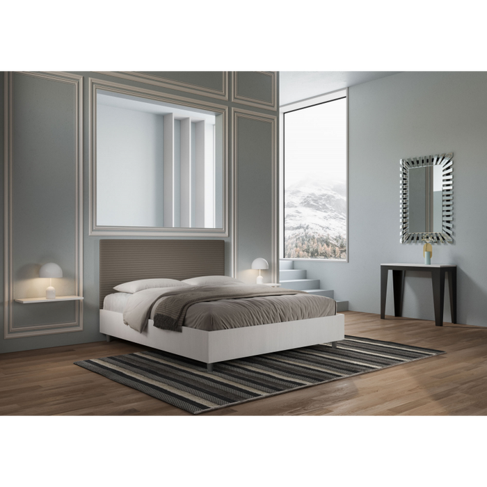 Letto Matrimoniale 160x190 cm struttura bianco frassino testata Level - Similpelle,Cappuccino,Contenitore