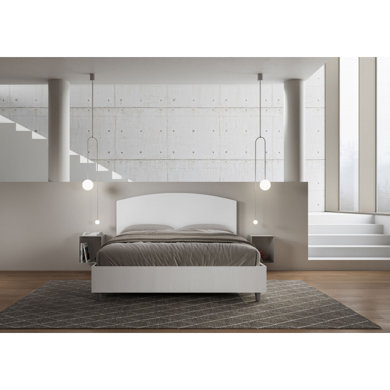 Letto Matrimoniale 160x200 cm struttura bianco frassino testata Antilia - Bianco,Similpelle,Contenitore