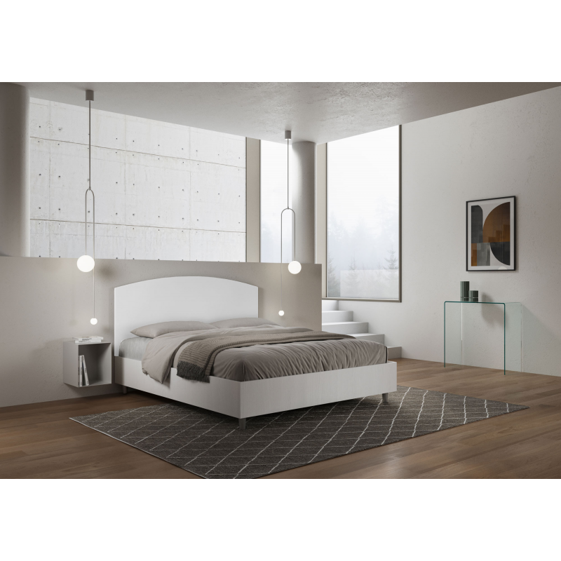Letto Matrimoniale 160x200 cm struttura bianco frassino testata Antilia - Bianco,Similpelle,Contenitore