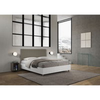 Letto Matrimoniale 160x200 cm struttura bianco frassino testata Burmy - Similpelle,Cappuccino,Contenitore