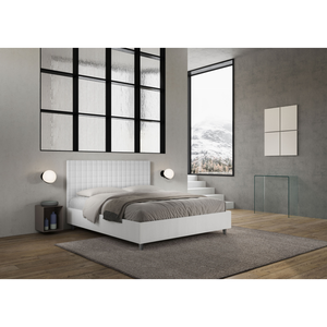 Letto Matrimoniale 160x200 cm struttura bianco frassino testata Burmy - Bianco,Similpelle,Contenitore