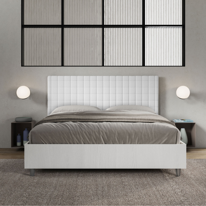 Letto Matrimoniale 160x200 cm struttura bianco frassino testata Burmy - Bianco,Similpelle,Contenitore