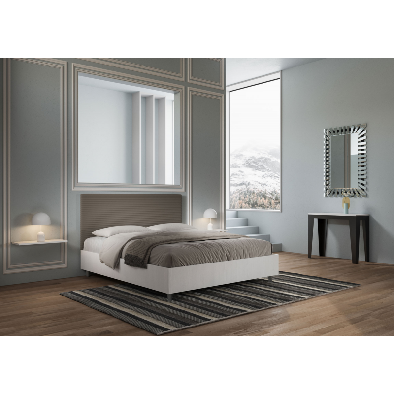 Letto Matrimoniale 160x200 cm struttura bianco frassino testata Level - Similpelle,Cappuccino,Contenitore