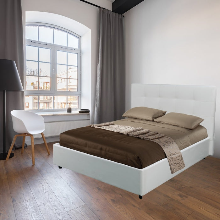 Letto Matrimoniale con contenitore Ascoli 182x210x124H ecopelle colore bianco