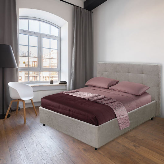 Letto Matrimoniale contenitore Ascoli 182x210x124H tessuto Enjoy tortora
