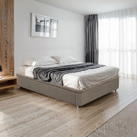 Letto matrimoniale Sommier con contenitore in tessuto taupe 162x192x39H – Praticità compatta
