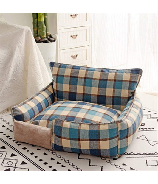 Trade Shop - Letto Per Cani Traspirante Cotone Lavabile Divano Taglia S 45x35 Cm Griglia Blu -