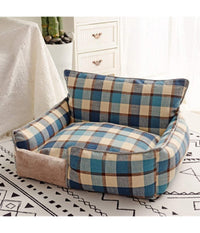 Letto Per Cani Traspirante Cotone Lavabile Divano Taglia Xl 76x71cm Griglia Blu         
