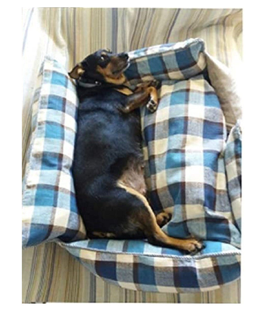 Letto Per Cani Traspirante Cotone Lavabile Divano Taglia Xl 76x71cm Griglia Blu         