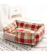 Letto Per Cani Traspirante Cotone Lavabile Divano Tg.s 45x35cm Griglia Rossa         