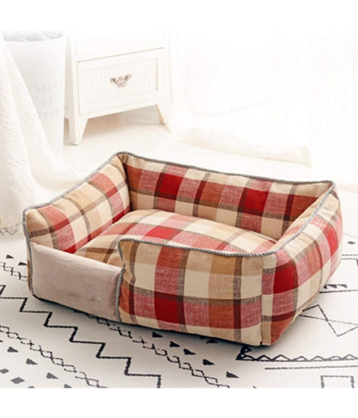 Letto Per Cani Traspirante Cotone Lavabile Divano Tg.s 45x35cm Griglia Rossa         