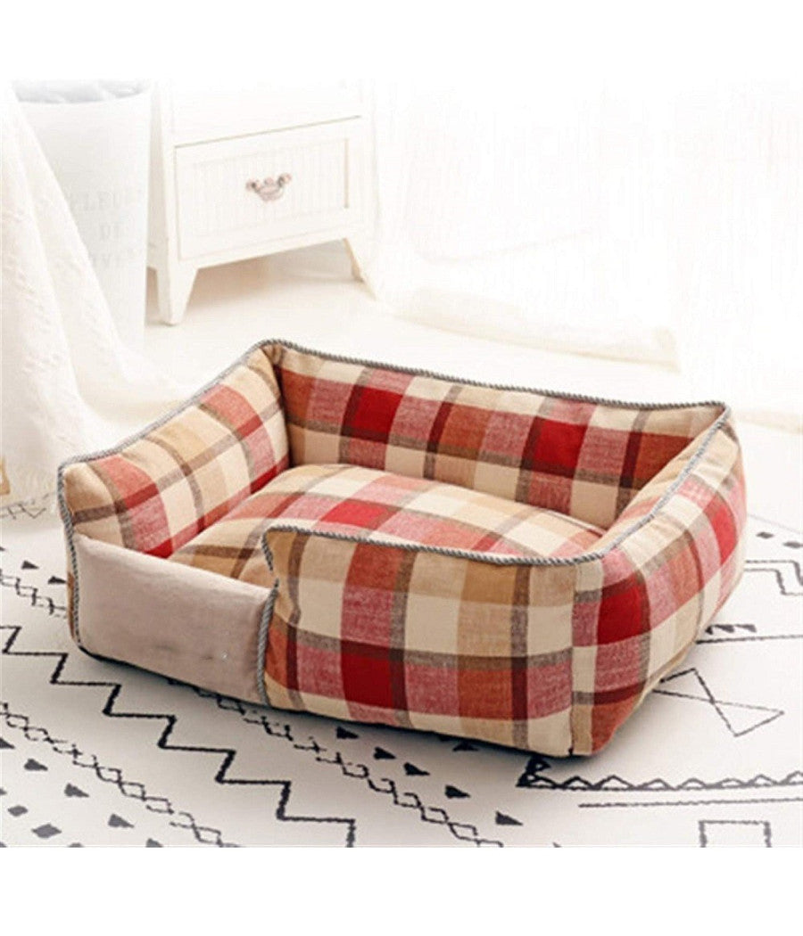 Letto Per Cani Traspirante Cotone Lavabile Divano Tg.xl 76 X 71 Cm Griglia Rossa         