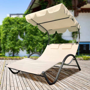 Garden Sun - Lettino prendisole matrimoniale in acciaio e textilene con tettuccio parasole orientabile. Lettino da giardino 2 posti extra large 205x138x150 cm.